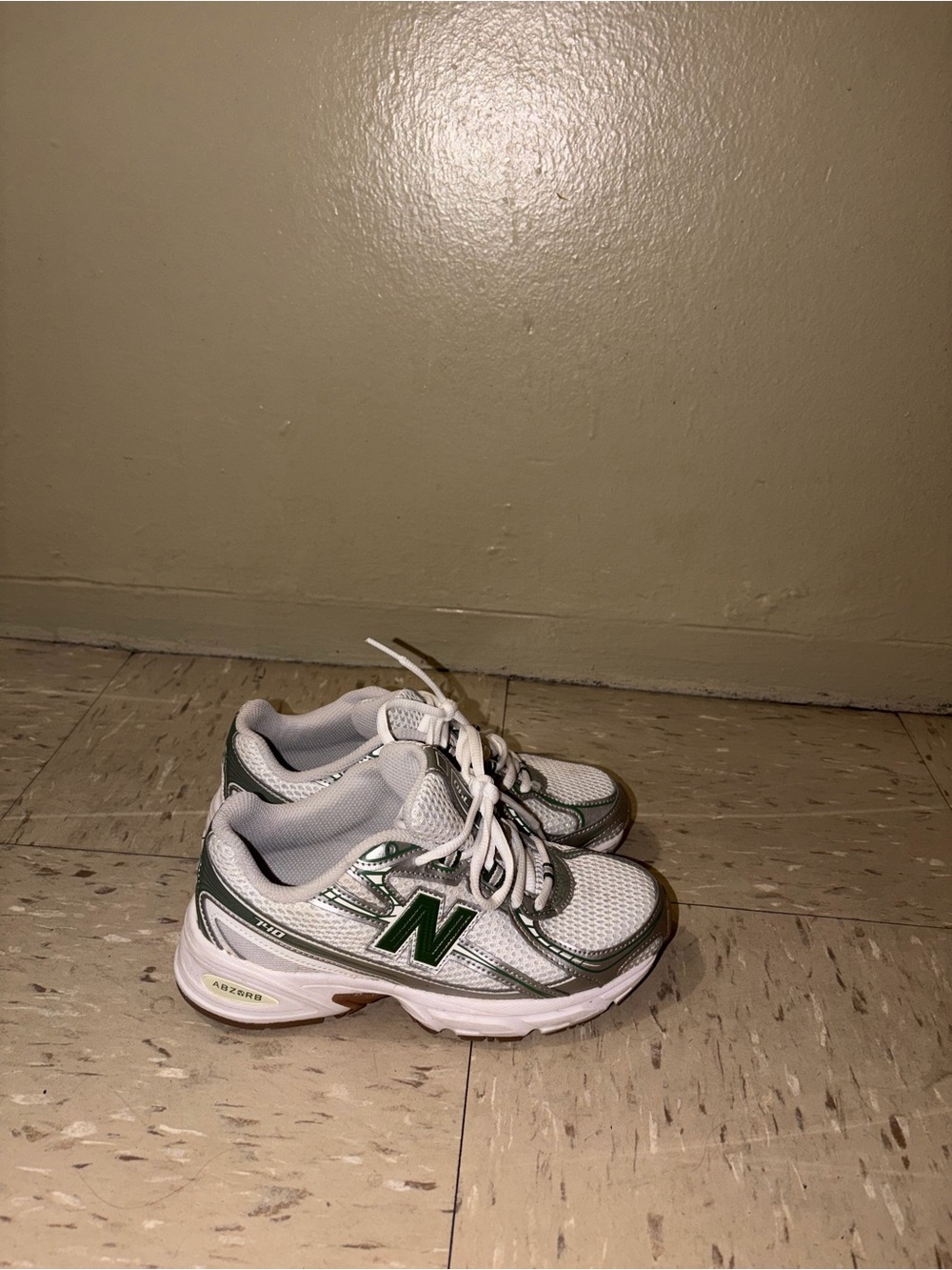 New Balance White and Green Kids' Lace-Up Sneakers